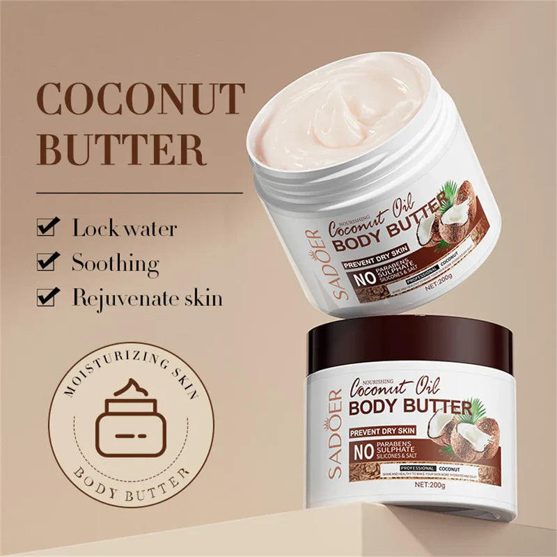 SADOER Coconut Moisturizing Body Butter Skin Moisturizer Smooth Rough Deep Hydration Cream 200g SD35530