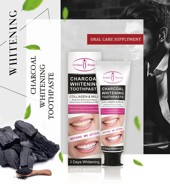 Aichun Beauty 3 Day Teeth Whitening Charcoal Toothpaste Remove Stains Strengthens Teeth Collagen Charcoal Toothpaste for Oral Care AC31861