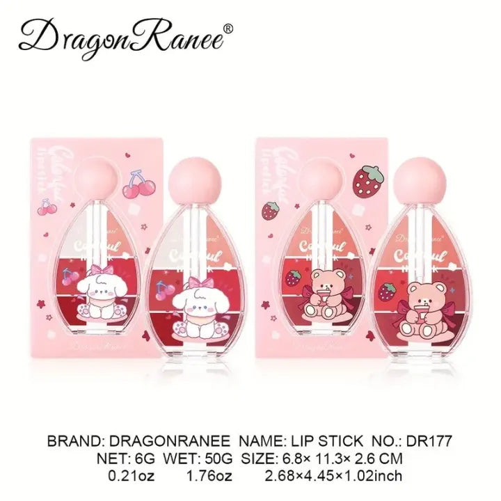 Dragon Ranee 6-color Bear Solid Lipstick Water Light Mirror Lip Gloss Whitening and Colorful Waterproof and Sweat-proof Lipstick Moisturizing Lip Gloss for Autumn and Winter