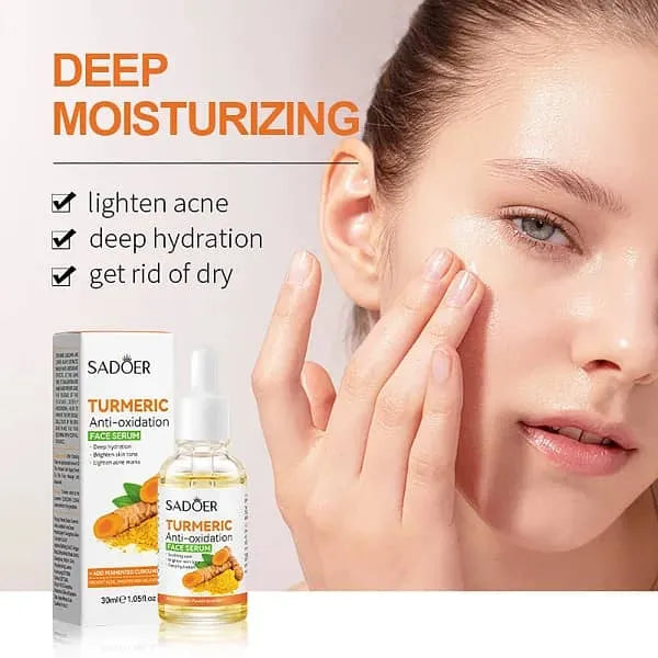 SADOER Turmeric Deep Hydrating Prevent Acne Whitening Moisturizing Hyaluronic Acid Serum Smooth Brightening Skin Care Turmeric Face Serum SD96000