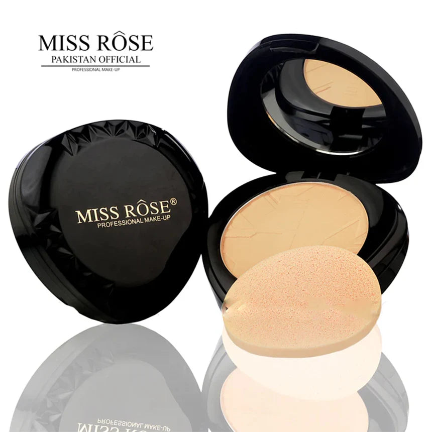 Miss Rose Elegant Black Triangle Compact Powder Hydrating Finish, Full Coverage, Pressed Powde
