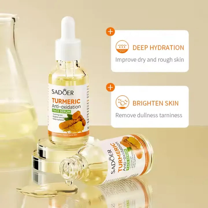 SADOER Turmeric Deep Hydrating Prevent Acne Whitening Moisturizing Hyaluronic Acid Serum Smooth Brightening Skin Care Turmeric Face Serum SD96000