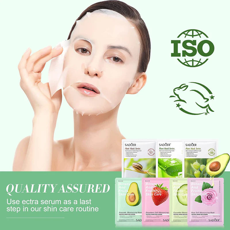 SADOER / Bioaqua Bundle of 12pcs & 15pcs Facial Face Sheet Mask, Hydrating, Radiance Boost, Calming, Moisturizing, Skin Care Sheet Masks