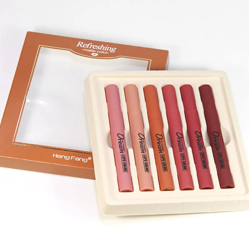 HENG FANG Set OF 6 - Waterproof Matte Color Makeup Lipsticks.