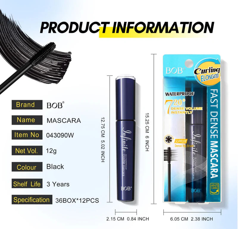 BOB 720 Waterproof Fast Dense Intensity Charm Curl Lash Black Mascara