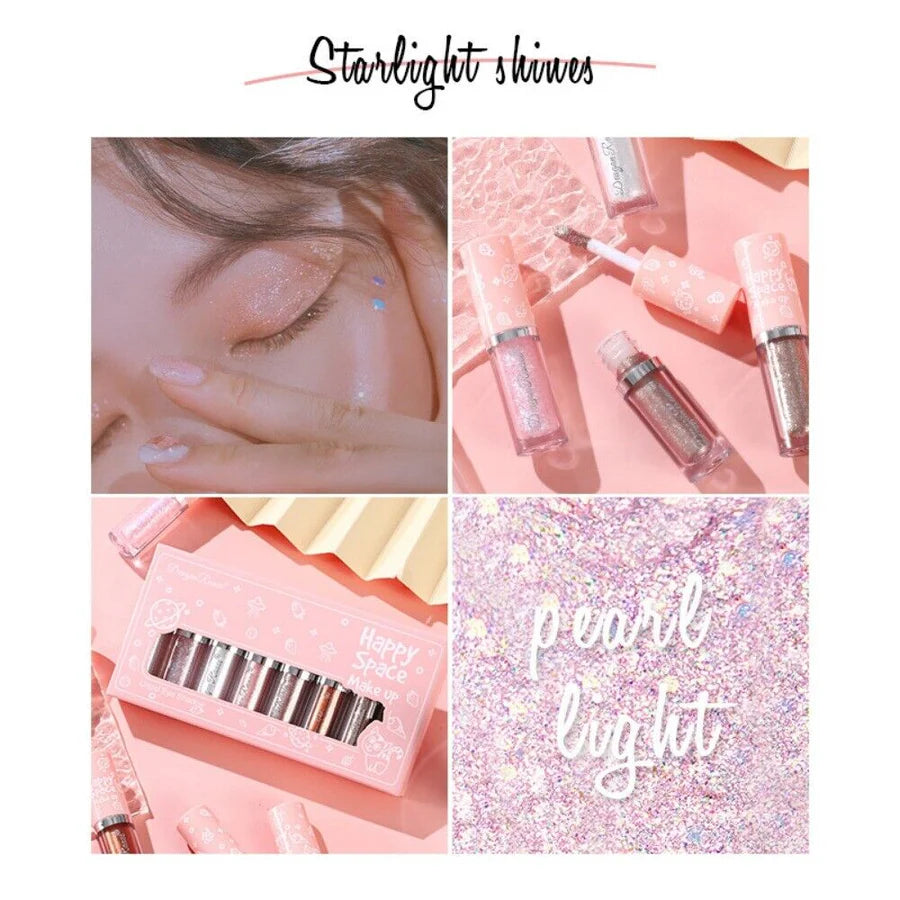 Happy Space- Set Of 8 Shimmer And Shiny Liquid Glitter Eyeshadow Kit Professional Eyeshadow Glitter - 2.5ml*8pcs