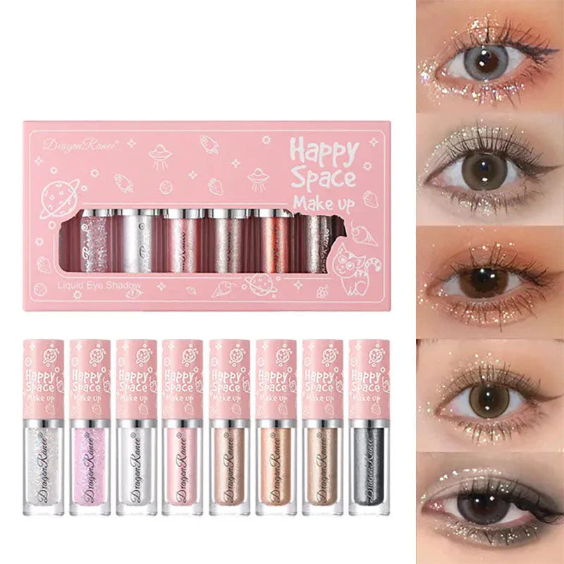 Happy Space- Set Of 8 Shimmer And Shiny Liquid Glitter Eyeshadow Kit Professional Eyeshadow Glitter - 2.5ml*8pcs