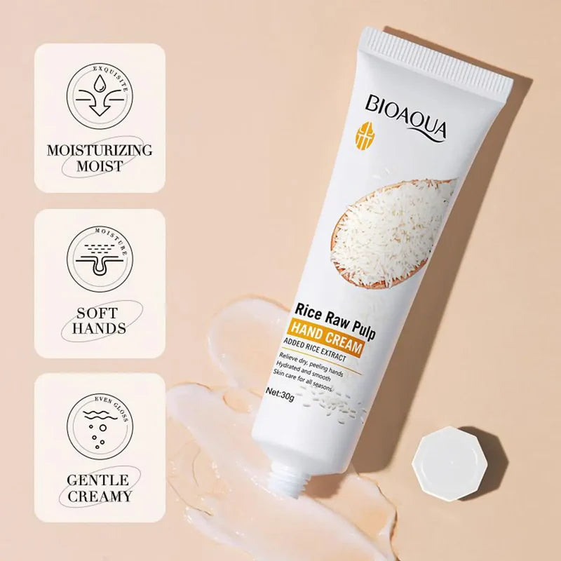 BIOAQUA Rice Raw Pulp Hand Cream Anti Chapping Anti Aging Moisturizing Whitening Cream 30g - BQY15280