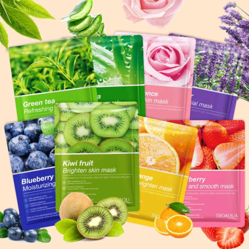 SADOER / Bioaqua Bundle of 12pcs & 15pcs Facial Face Sheet Mask, Hydrating, Radiance Boost, Calming, Moisturizing, Skin Care Sheet Masks