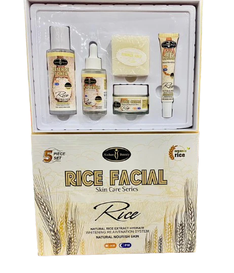Aichun Beauty 5 Pieces Organic Rice Facial Skin Care Set Soap Toner Face Serum Eye Cream