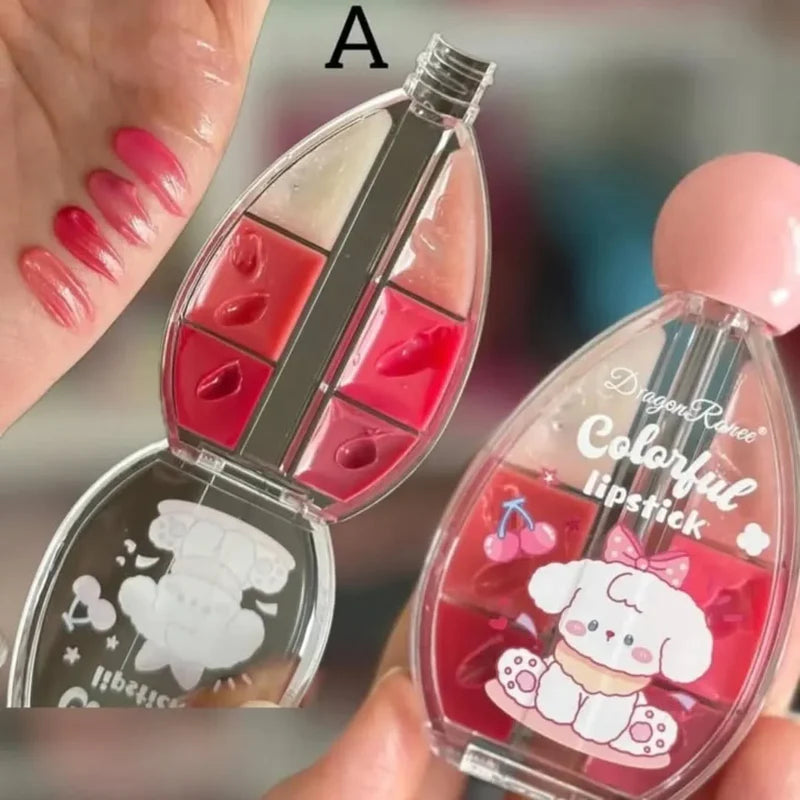 Dragon Ranee 6-color Bear Solid Lipstick Water Light Mirror Lip Gloss Whitening and Colorful Waterproof and Sweat-proof Lipstick Moisturizing Lip Gloss for Autumn and Winter