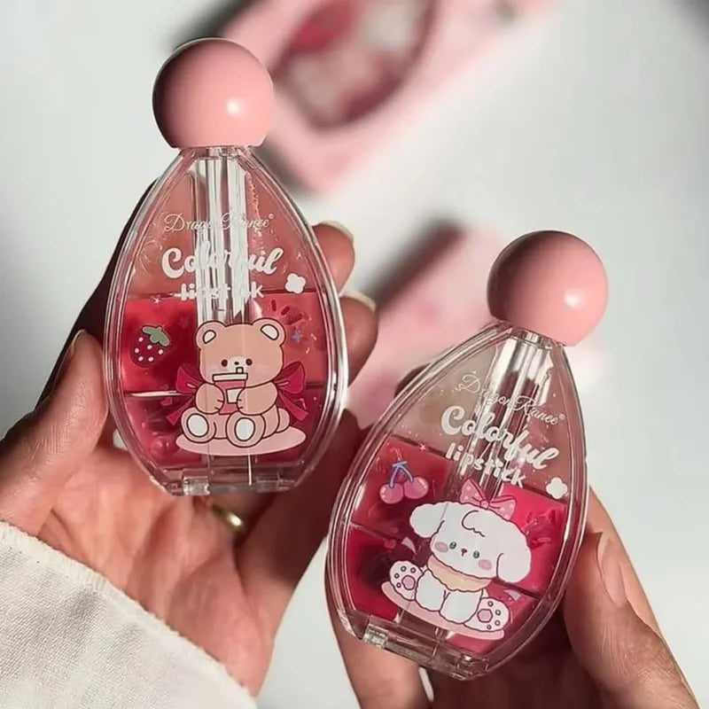 Dragon Ranee 6-color Bear Solid Lipstick Water Light Mirror Lip Gloss Whitening and Colorful Waterproof and Sweat-proof Lipstick Moisturizing Lip Gloss for Autumn and Winter